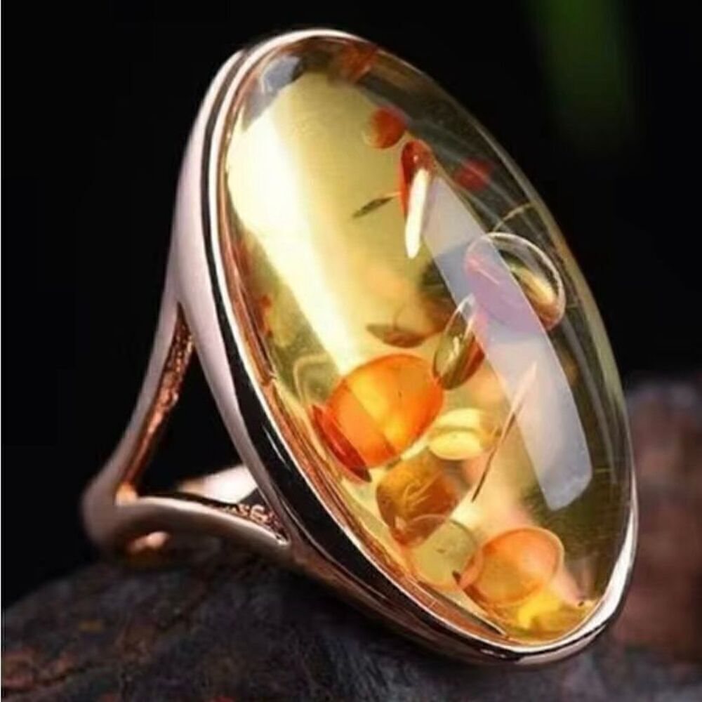 New Amber Rose Gold Adjustable Oval Ring Women Fashion Jewelry